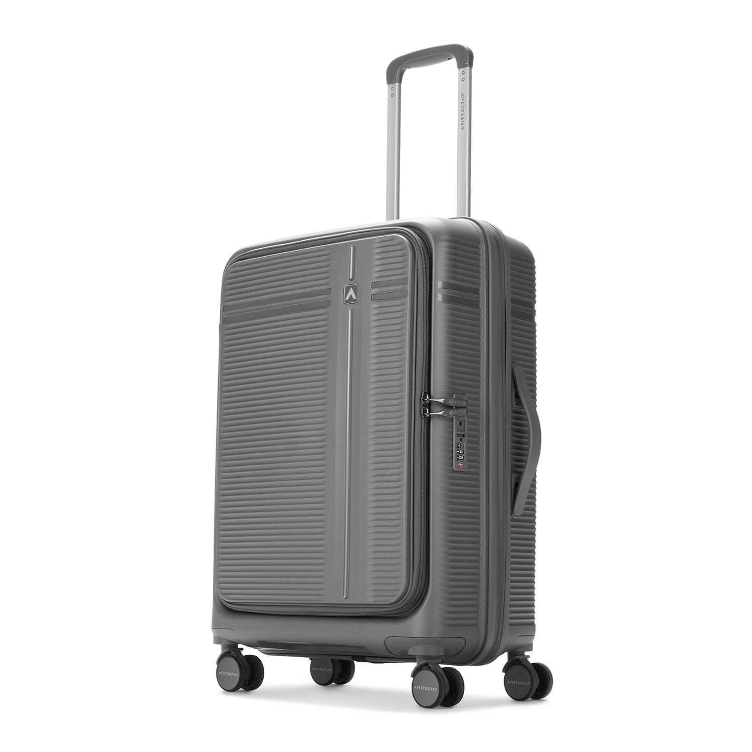 Aristocrat Solana Medium Hard Case Trolley Bag with 90:10 Opening, Grey | TSA Lock, Expander, 8-Wheels, Durable Polypropylene Case, Sturdy Zipper, Spacious Travel Luggage, 3-Year Global Warranty