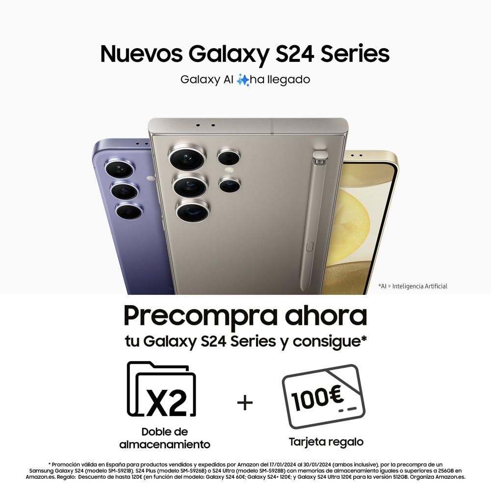 Samsung Galaxy S24 y Cargador 45W, Teléfono Móvil con IA, Smartphone Android, 8 GB RAM, 256 GB Almacenamiento, Cámara 50MP, Batería Larga Duración, Negro Onyx (Versión Española)