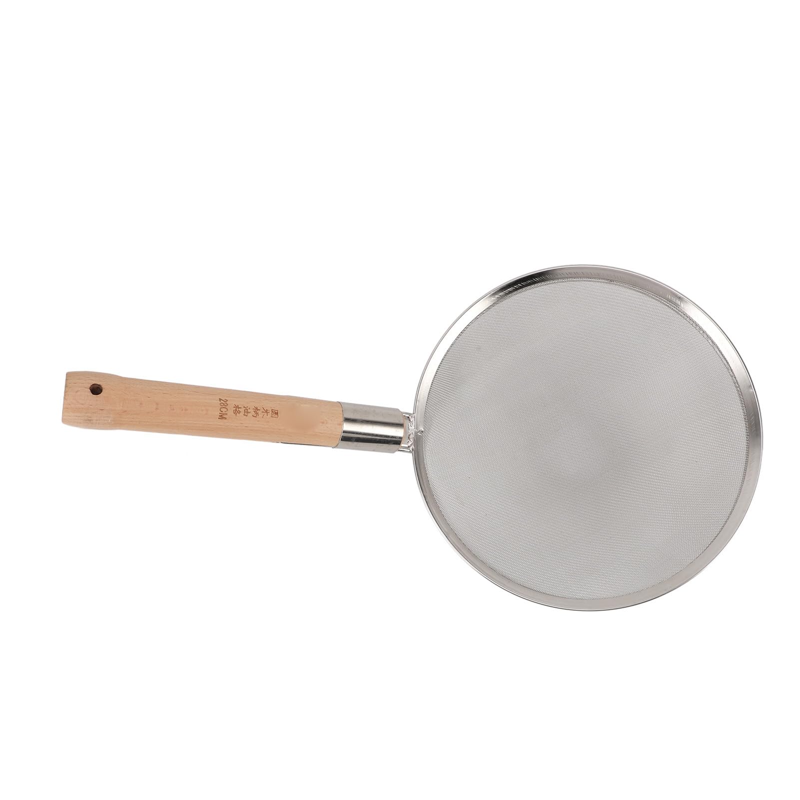 Cuchara Espumadera de Malla Fina con de Madera, Cuchara Ranurada de Acero Inoxidable Ligera y Portátil, Perfecta para Cocinar y freír. (28 cm/11,0 pulgadas de diámetro)