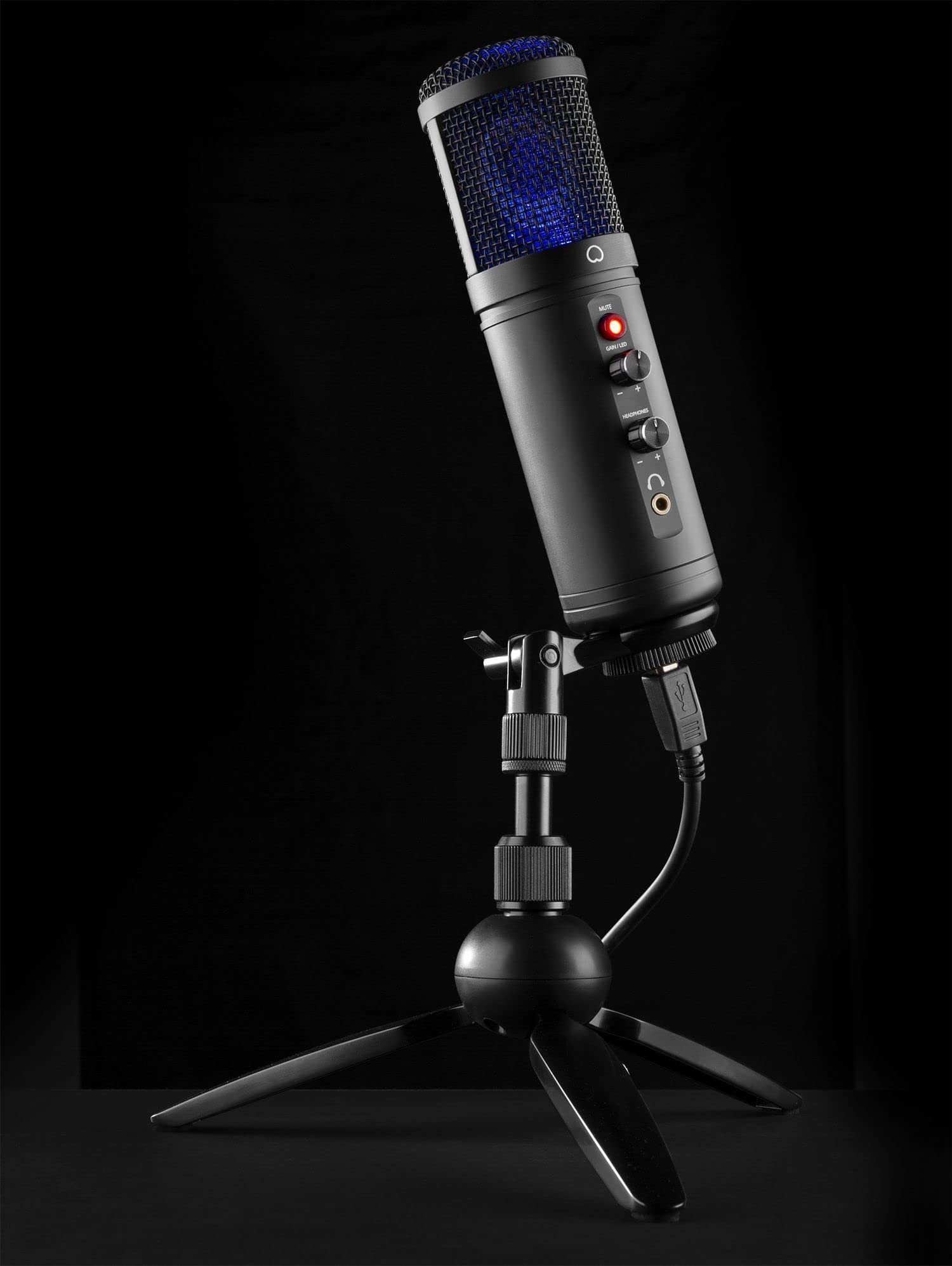 Power Dynamics PCM120 microfono Condensador Broadcasting & Streaming con trípode de Mesa e iluminación LED, microfono USB, Ideal para Crear Contenido de Youtube, Twitch, Gaming, Podcast, Color Negro