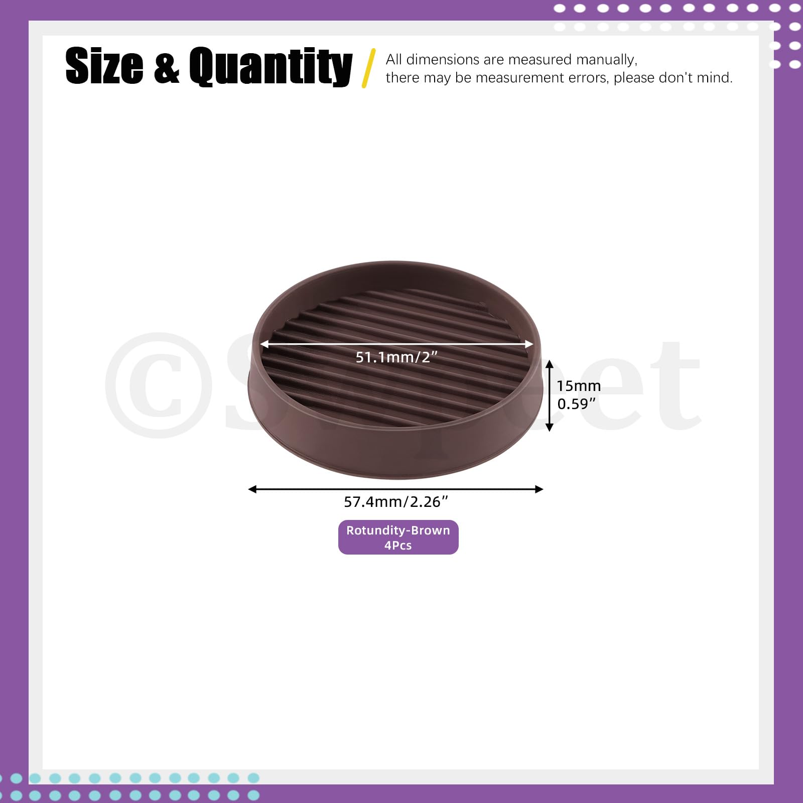 Swpeet 4Pcs 2" x 2" Round Brown Rubber Anti Skid Caster Cups Non Slip Furniture Pads Kit, Anti-Slip Gripper - Image 3