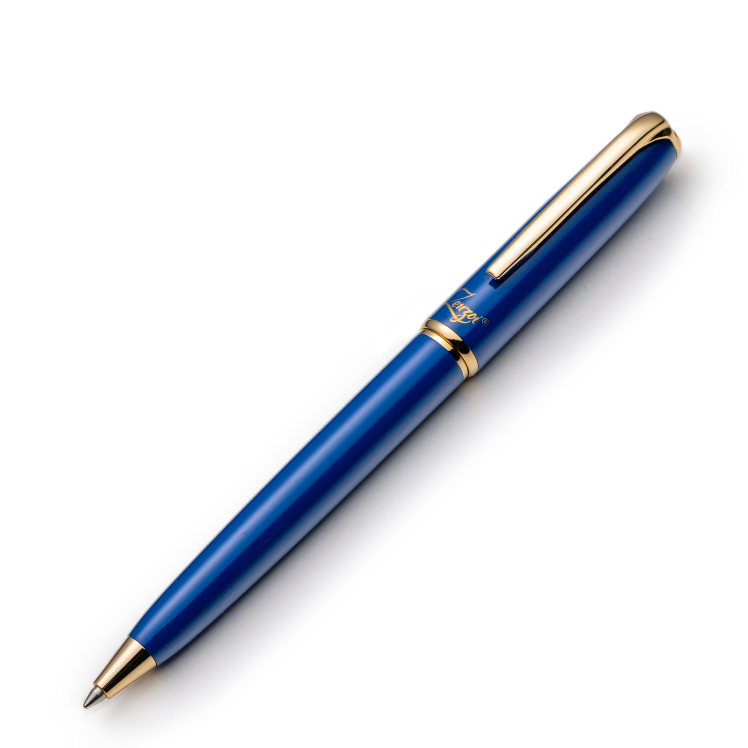 ZenZoi Blue Ballpoint Pen - Premium Writing Instrument for Men or Women With Gold Trim, Smooth Writing Schmidt Ink Refills, Luxury Gift Set, High-End,