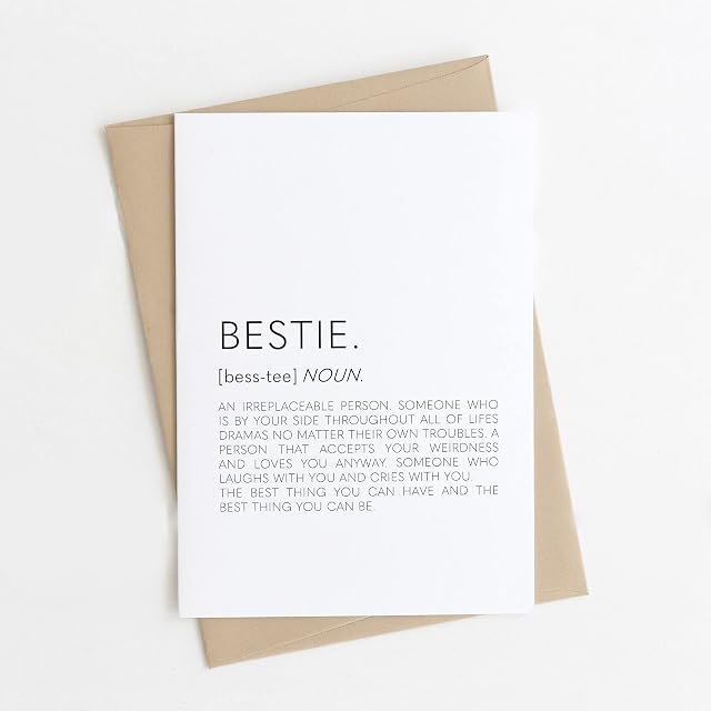 Bestie Definition Birthday Card For Friends Best Friend Sister Positive Quirky Minimalist Black And White Simple Blank Greetings Cards A6