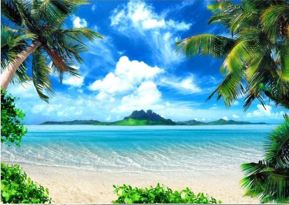 CYLYH Foto temática de playa de verano de 8 x 6 pies, océano hawaiano, cielo azul, playa, palmeras tropicales, Luau, decoración de fiesta de