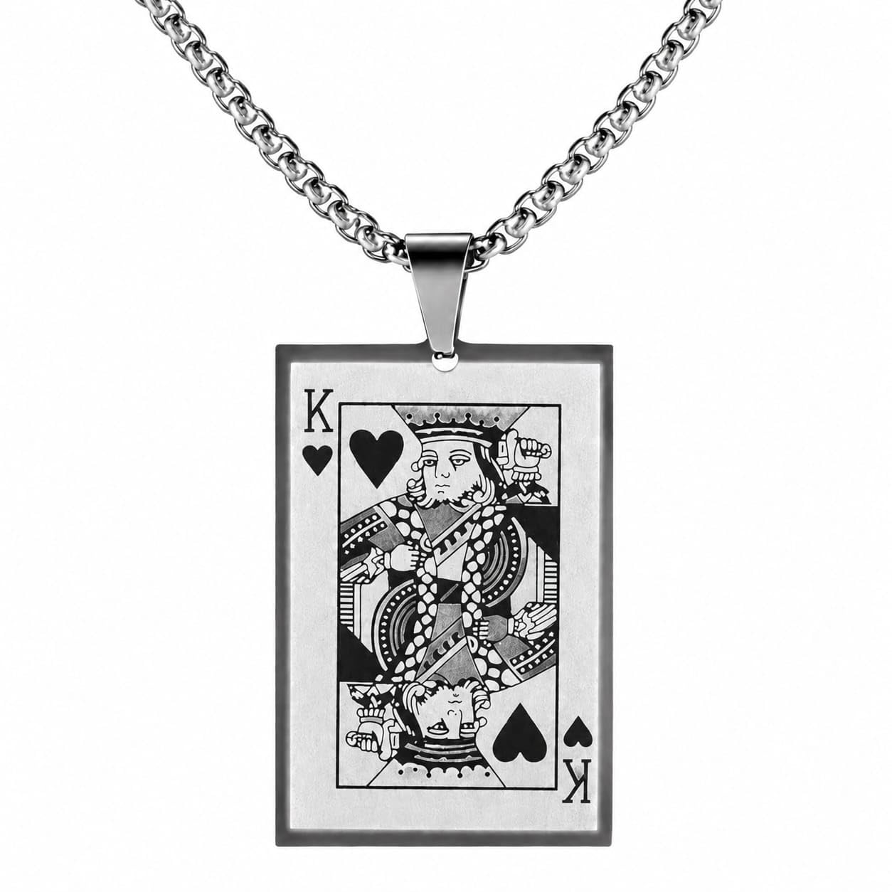 Men’s King of Hearts Playing Card Pendant With Silver Chain | Stylish Poker Card Jewelry for Men & Boys-image-10