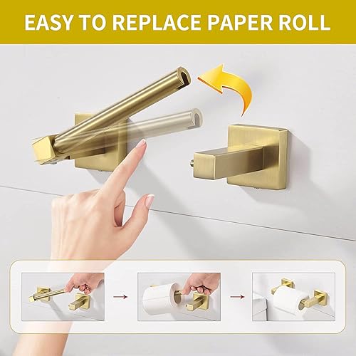 Miniatura 3 de BATHSIR Soporte de papel higiénico - Montado en la pared, oro cepillado, cuadrado giratorio de doble poste, soporte de aluminio para baño