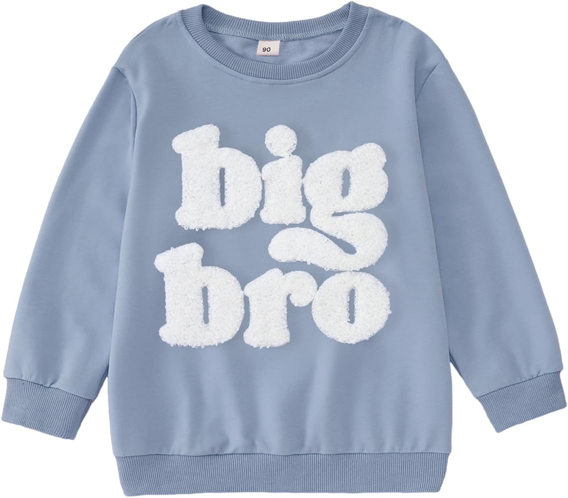 Big Brother Sweatshirt Toddler Boy Big Bro Chenille Patch Letter Print Pullover Crewneck Long Sleeve Shirt Fall Tops