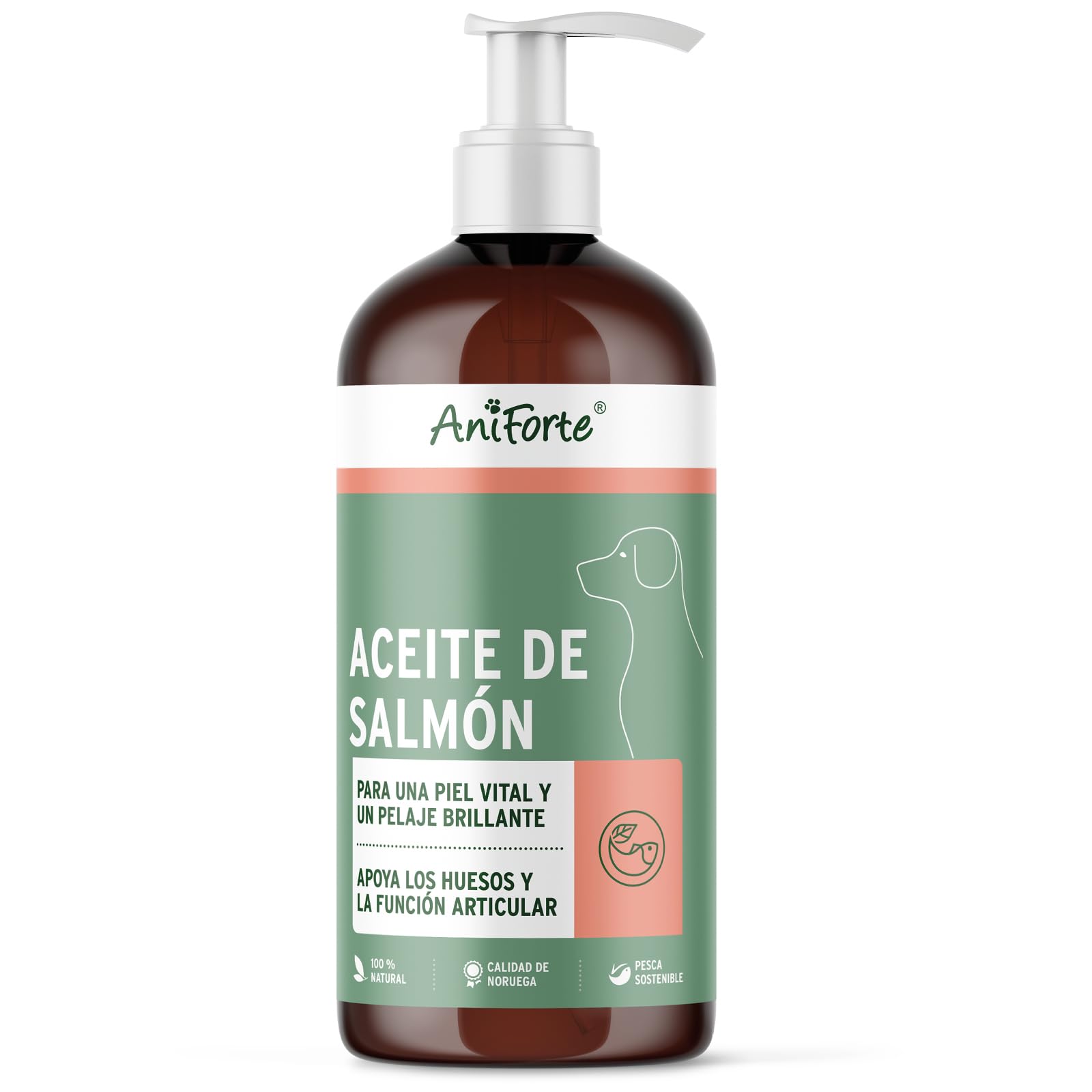 AniForte Aceite de Salmón para Perros 1 Litro - 100% Natural. Contiene Ácidos Grasos Omega 3, EPA, DHA Y Linolénico. Beneficioso para Huesos Fuertes y Pelaje Brillante
