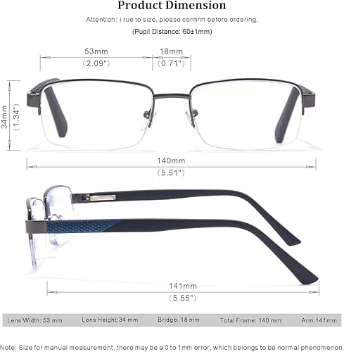 Miniatura 5 de Missfive Lentes de lectura multienfoque prémium para hombre, 0 encendido en la parte superior, bloqueo de luz azul, lectores multifocales lejanos,