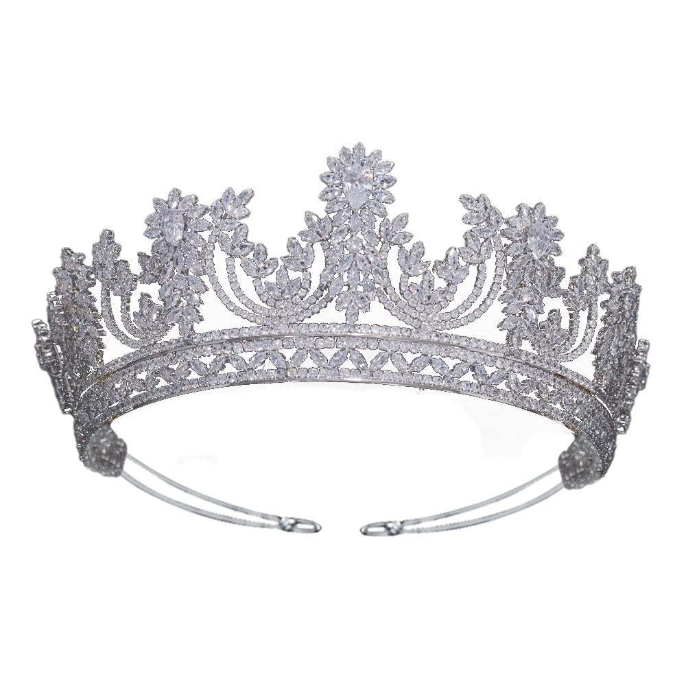 Large Silver Crown Cubic Zirconia Princess Tiaras Prom Queen Pageant Crowns for Women Handmade Bridal Headpieces Birthday Hair Accessories