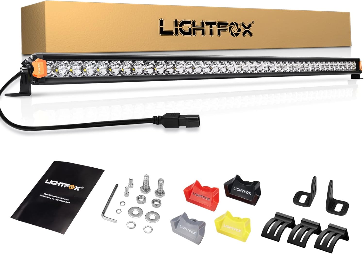 LIGHTFOX 40inch LED Light Bar Single Row Truck LED Bar Spot Flood