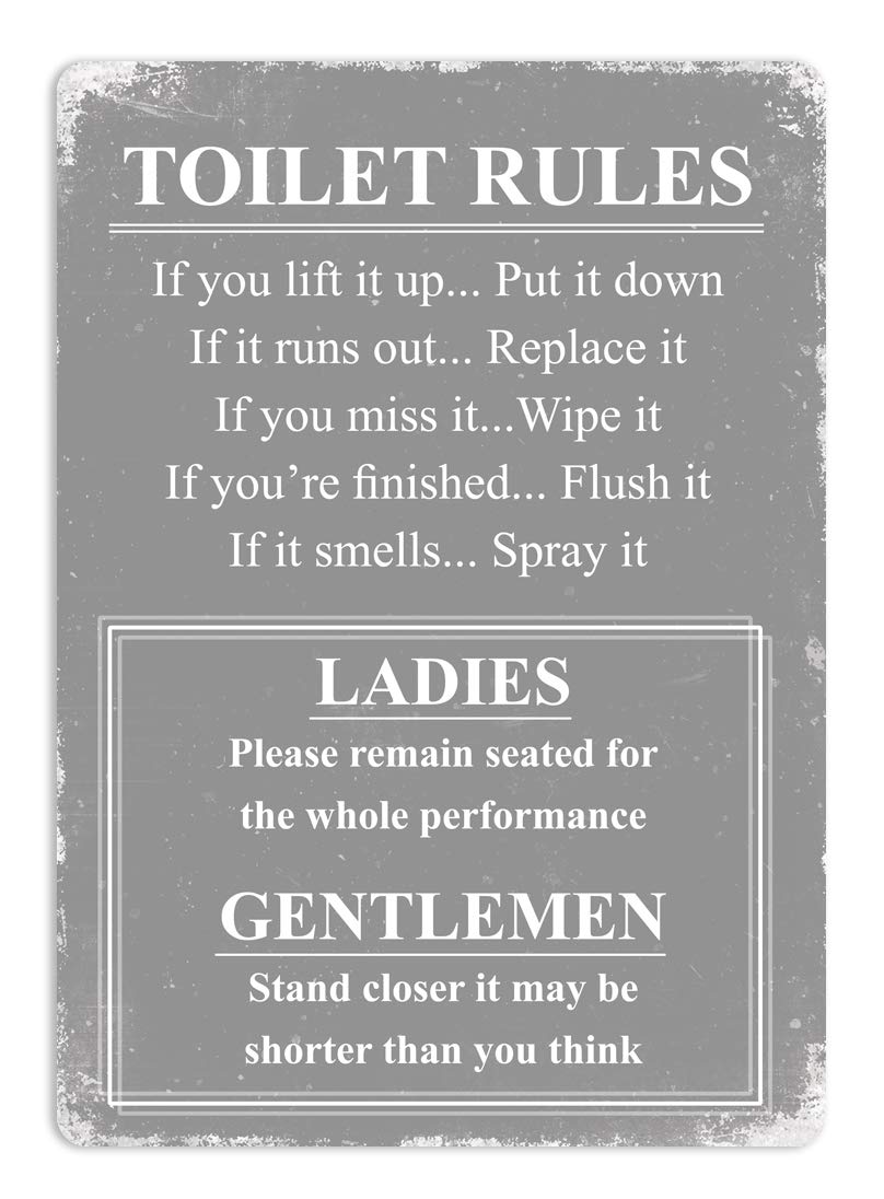Toasted Merch Grey Toilet Rules - – Medium Sticky Pads | Printed Metal Wall Sign Plaque