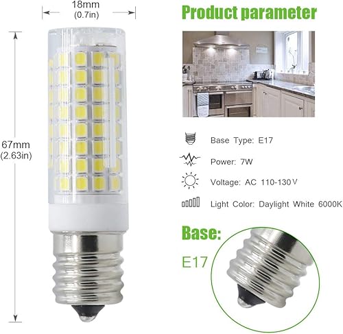 Miniatura 10 de Bombillas LED E17 de 6 W para microondas, reemplaza la bombilla halógena de 125 V 40 W para Whirlpool GE sobre la estufa, campana extractora,