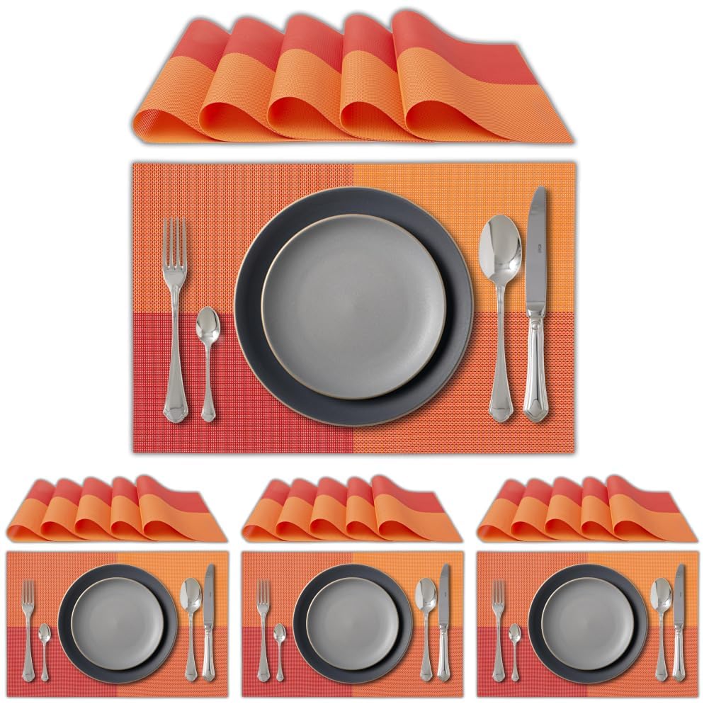IPEA Tischsets Abwaschbar Orange 45 x 30 cm - 6er Set - Für Abendessen, Mittagessen, Frühstück - Hitzebeständig, rutschfest, Schmutzabweisend für Küchentisch und Wohnzimmer - Platzsets Abwischbar