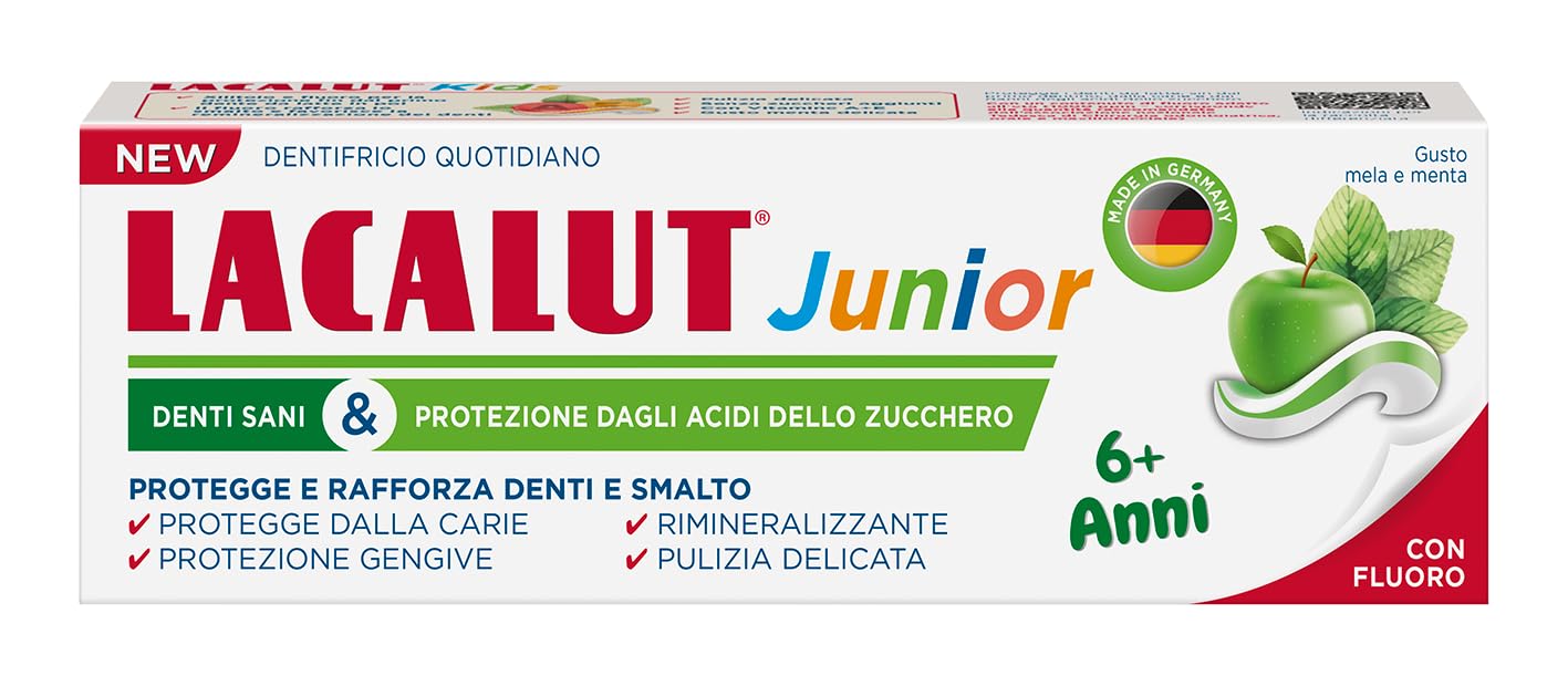 LACALUT Dentifrice junior 6+ ans. Hygiène quotidienne de protection des caries. avec fluor et xylitol. Saveur de pomme et de menthe 55 ml
