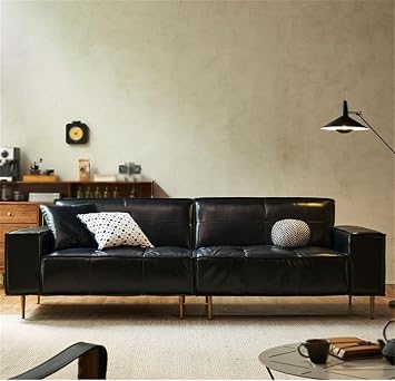 American Vintage Leather Sofa Small Living Room Classic Black Oil Wax Tofu Block Sofa(280 * 93 * 82CM)