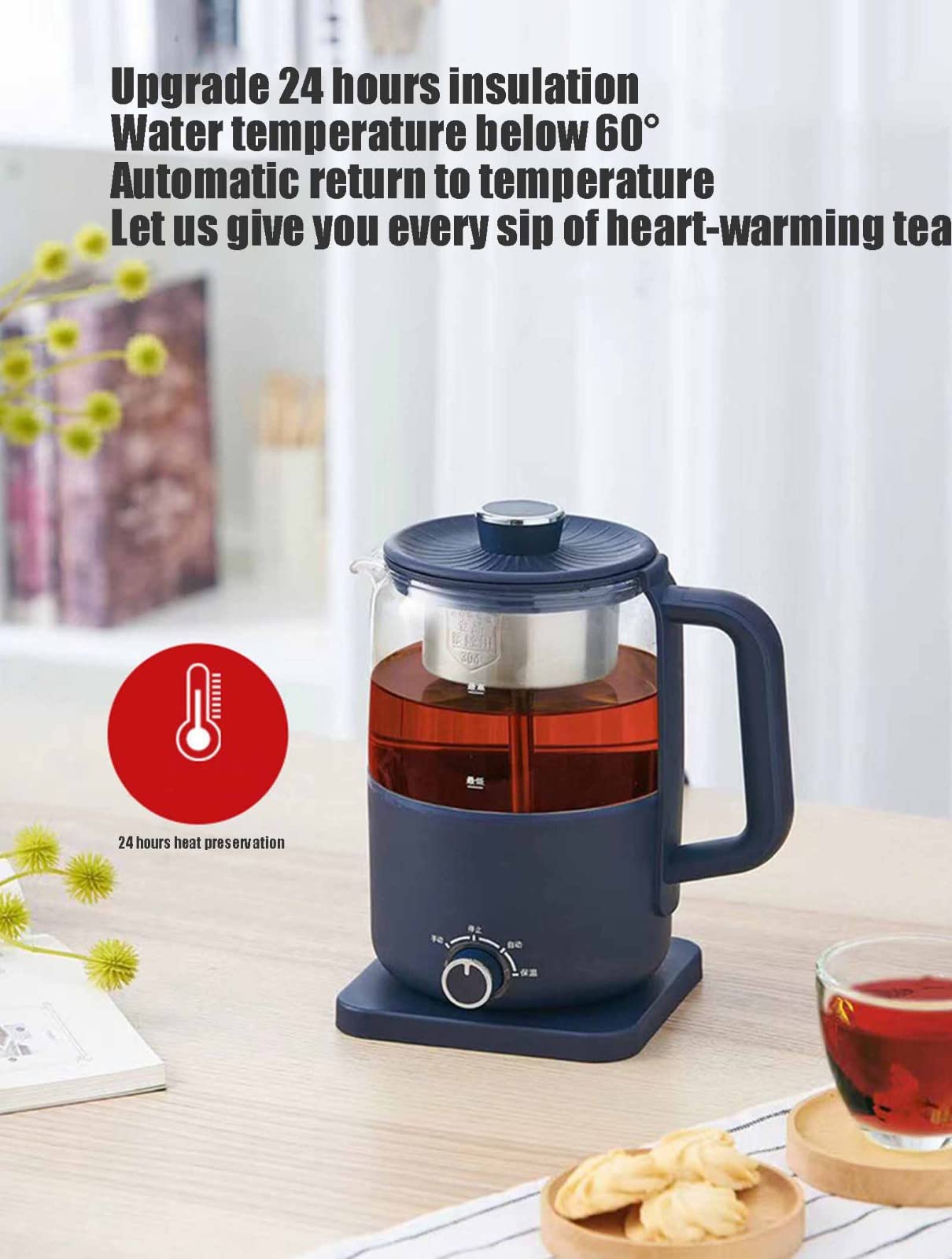 Calentando el Agua, Hervidor de Control Temperatura con Aislamiento térmico, máquina for Hacer té integrada, Multifuncional, Acero Inoxidable B, 1L (Color:(Onecolor,1.2 litres)