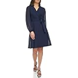 Women's Balloon Sleeve Faux Wrap Midi Dress