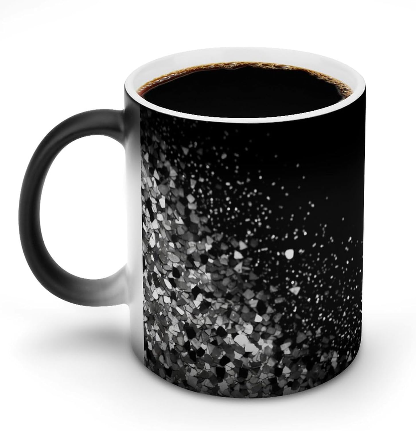 Color Changing Cups,Black White Glitter Printed 11 Oz Ceramic Cups for Birthday Men Women