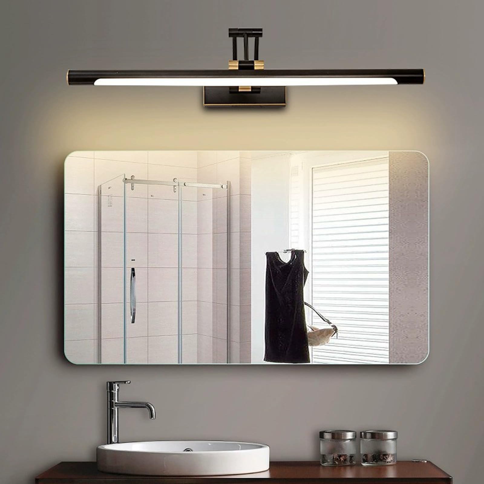 Apliques de pared para baño en metal negro de 43cm con óptica LED fina y luz cálida elegante 8