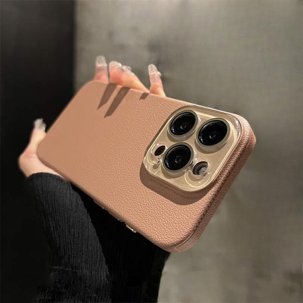 Custodia in pelle testurizzata con protezione per lente in cristallo per iPhone 15 Pro Max 14 13 12, rigida in PC, color cachi, per iPhone 13 Pro (6,1")