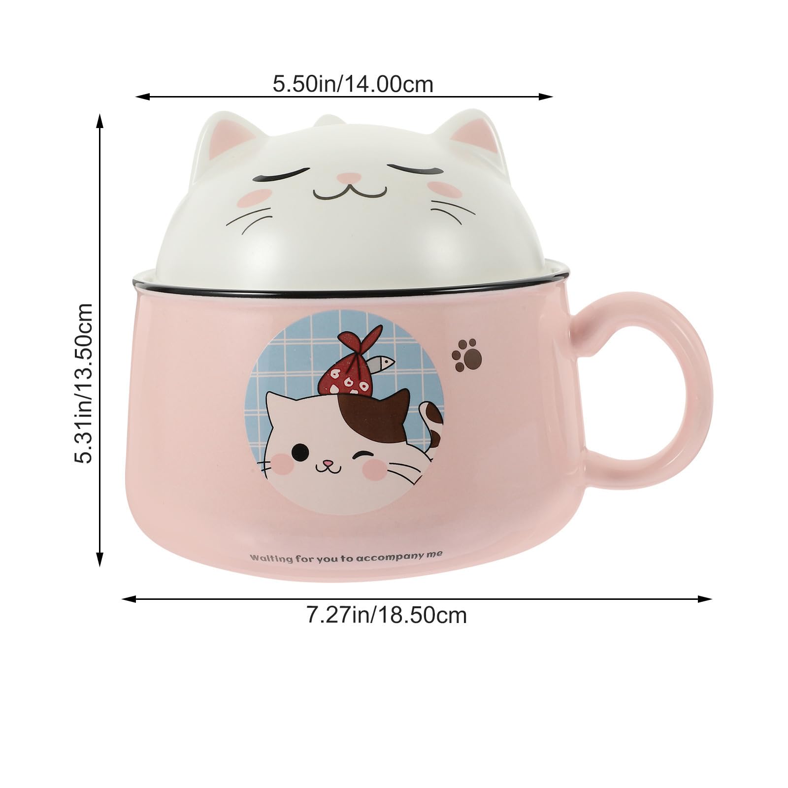 Katzenmotiv Ramen Schüssel mit Deckel, 1020ml, 1 Satz, Keramik | Edelstahl Element, Rosa Ausführung, Leicht zu Reinigen, Vielseitig Nutzbar, für Einzugsgeschenke