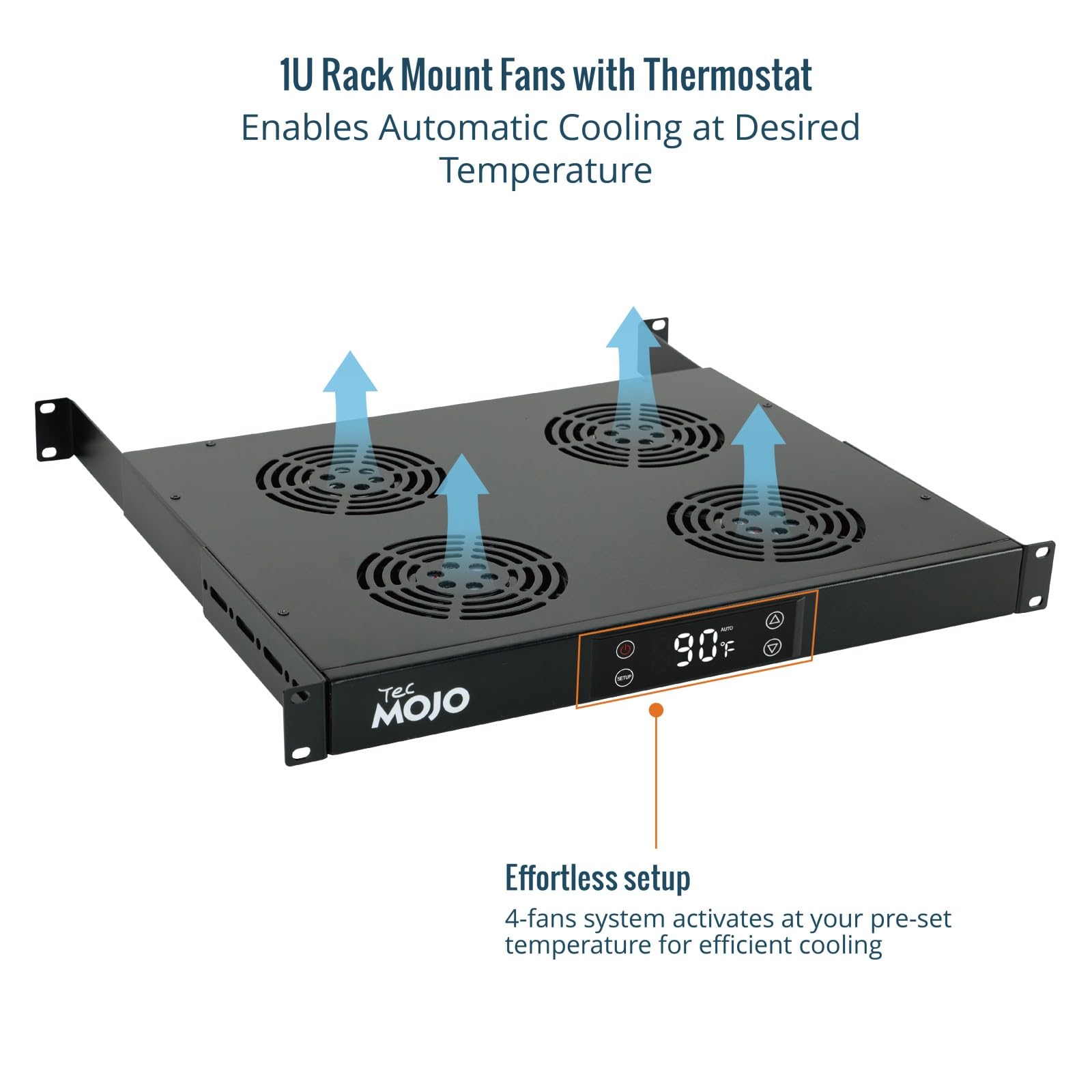 Tecmojo Modulo di Ventilazione da 1U per Rack da 19 Pollici con 4 Ventole, Supporto per Ventole con Guida Regolabile per Profondità da 350mm a 750mm, Nero