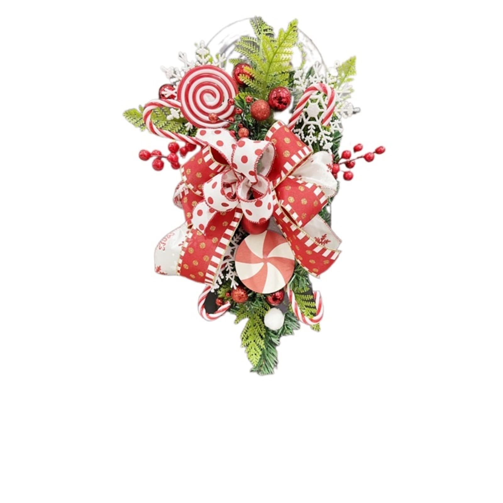 Ghirlanda Natalizia 50 Cm Con Bacche Rosse E Sfere - Decorazione Porta, Albero O Tavolo, Lucente, Per Casa E Ufficio