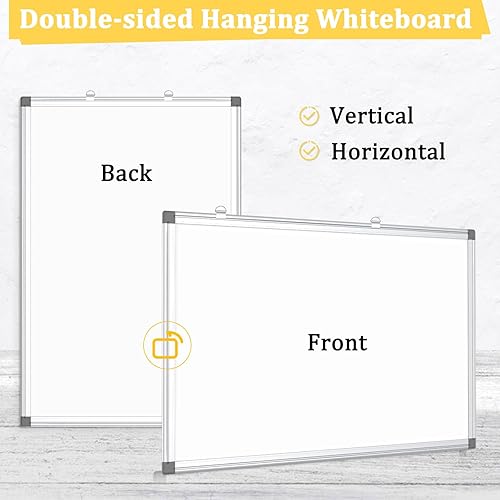 Miniatura 2 de Pizarra blanca magnética de doble cara, pizarra de borrado en seco de 30 x 20 pulgadas, marco de aluminio para pared, tablero blanco de montaje para