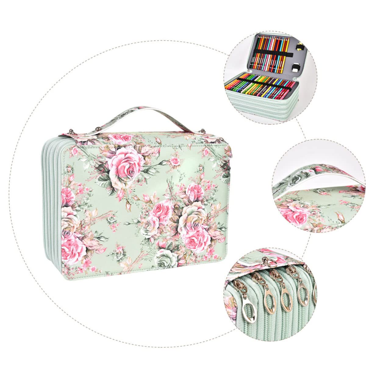 Angoily Borsa per Forniture Artistiche 252 Scomparti, Astuccio Portapenne Multifunzionale Maniglia e Corda Elastica per Ufficio e Lavoro All'aperto