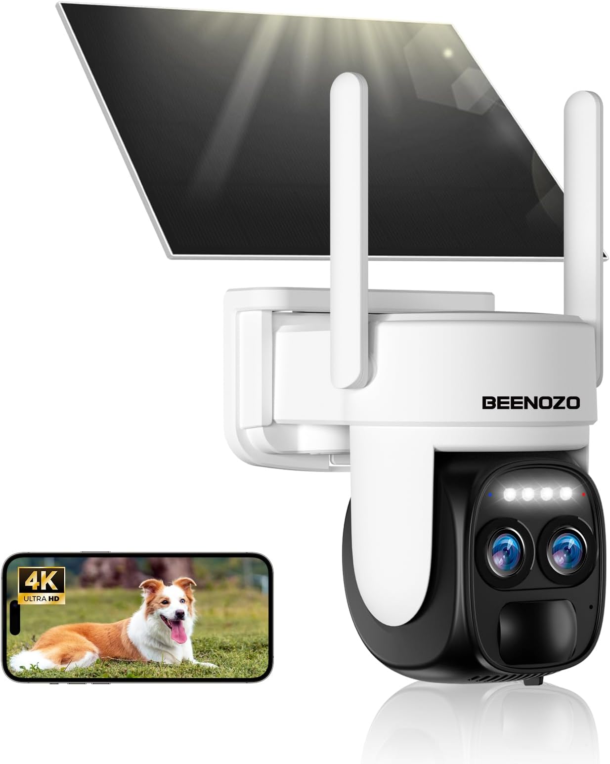 [8X Hybrid Zoom] Wireless Outdoor WiFi Surveillance Camera -4K Outdoor Surveillance Camera Battery 360° Solar Camera WiFi Night Vision Color and Human Detection PIR