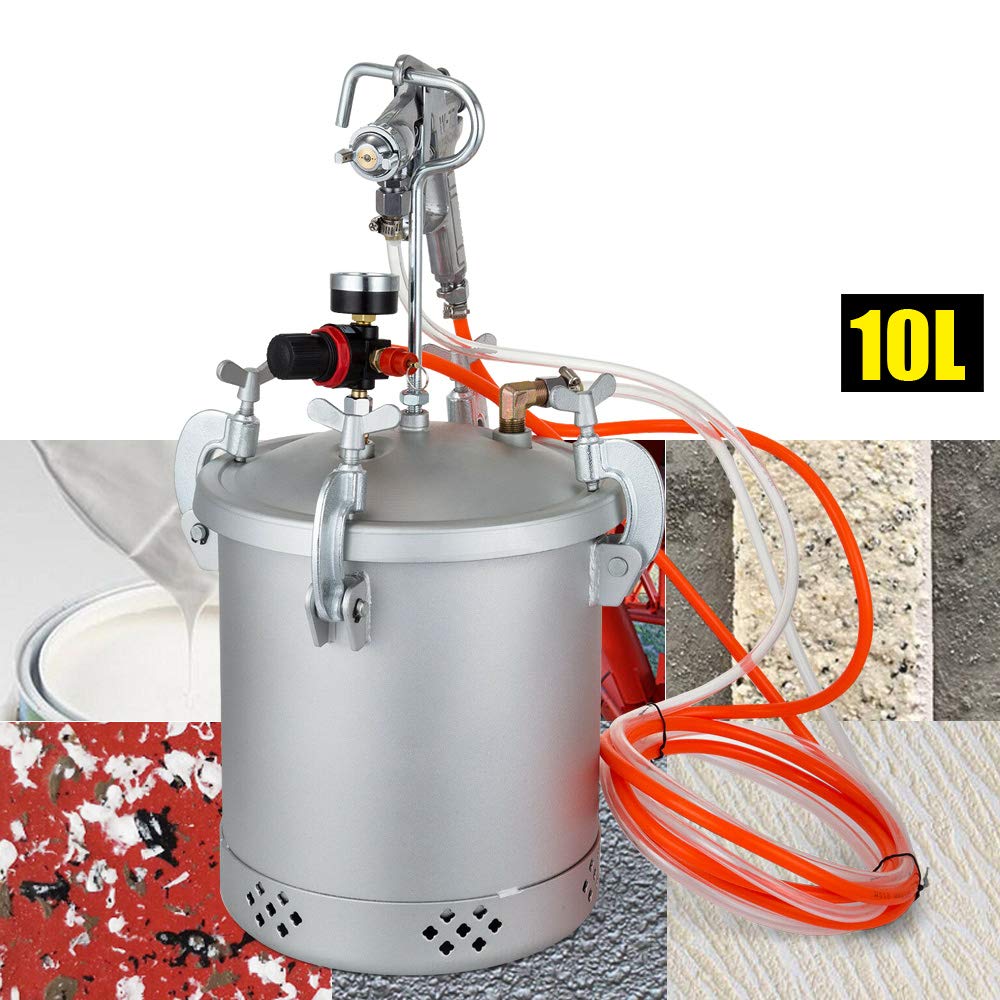 Olla de pulverización de 10 L con boquilla de 3,0 mm y válvula de seguridad – Depósito de pintura profesional para automóvil, madera, látex, aceite e imprimación, incluye regulador de aire y accesorio