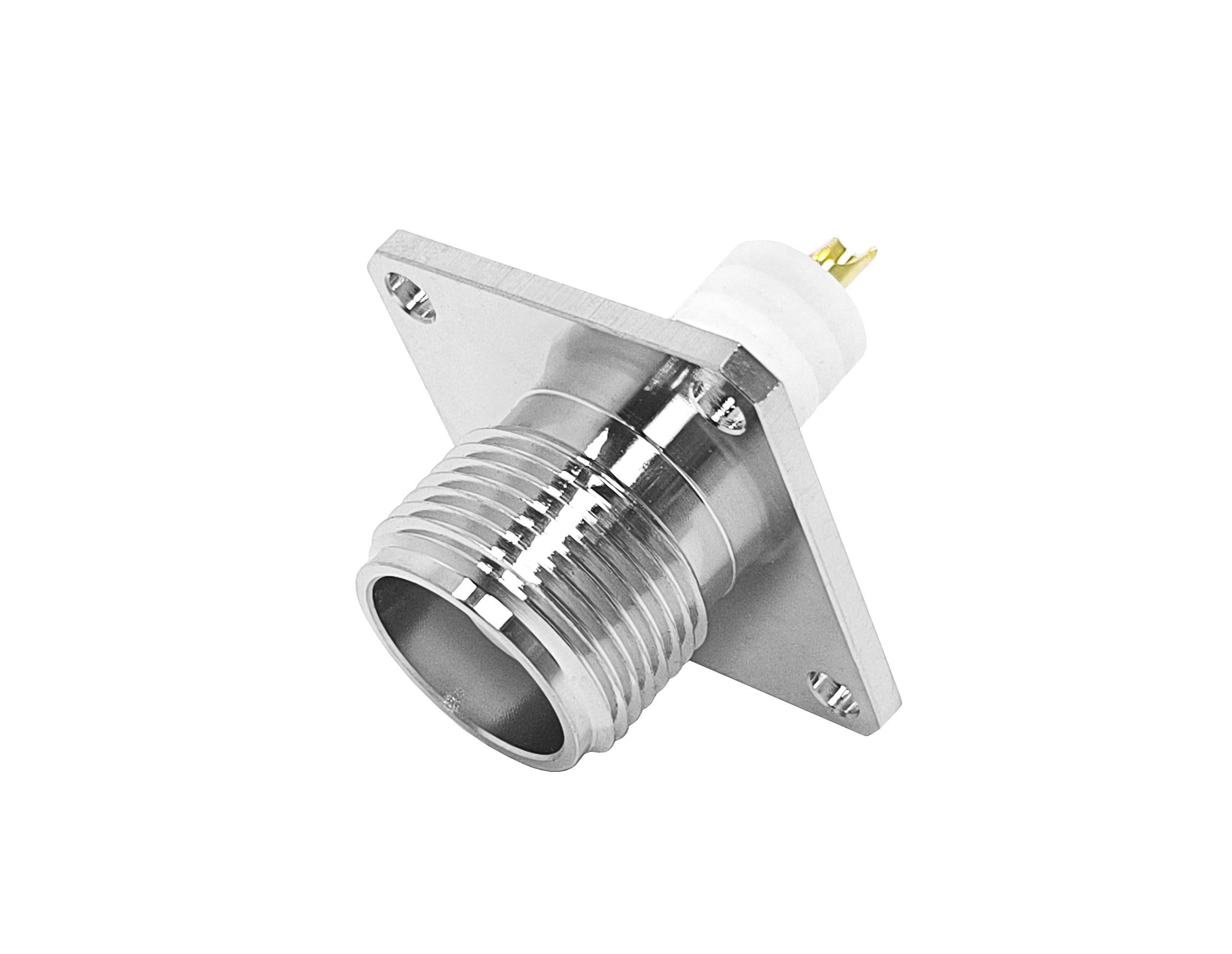 Złącze kołnierzowe HN wysokiego napięcia, żeńskie, z 4 otworami – 50 omów, DC-6 GHz, mosiądz powlekany trójstopem, izolator PTFE,