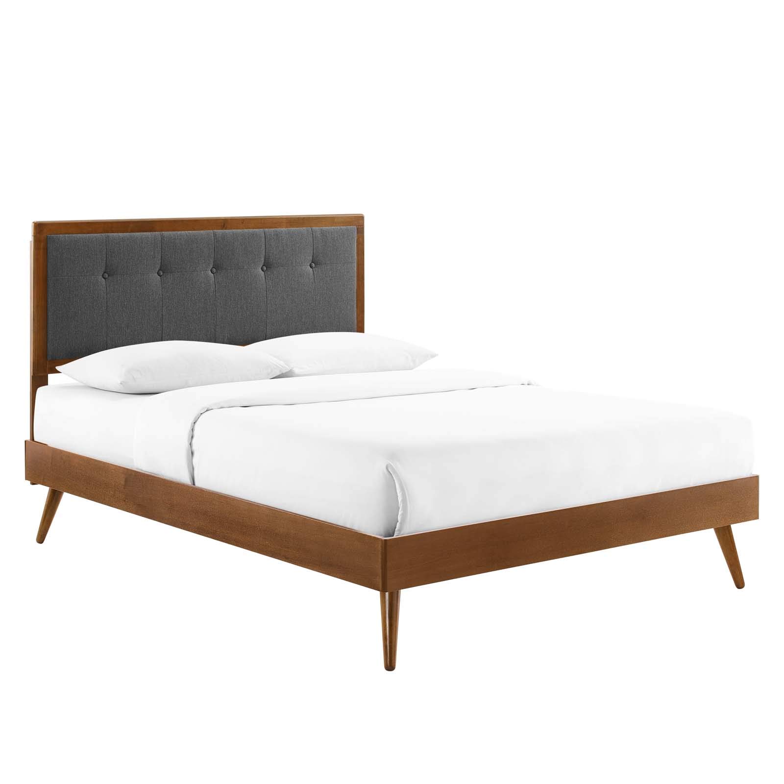 MOD-6637-WAL-CHA - Cama de plataforma de madera de sauce con patas abiertas, color carbón de nogal 2