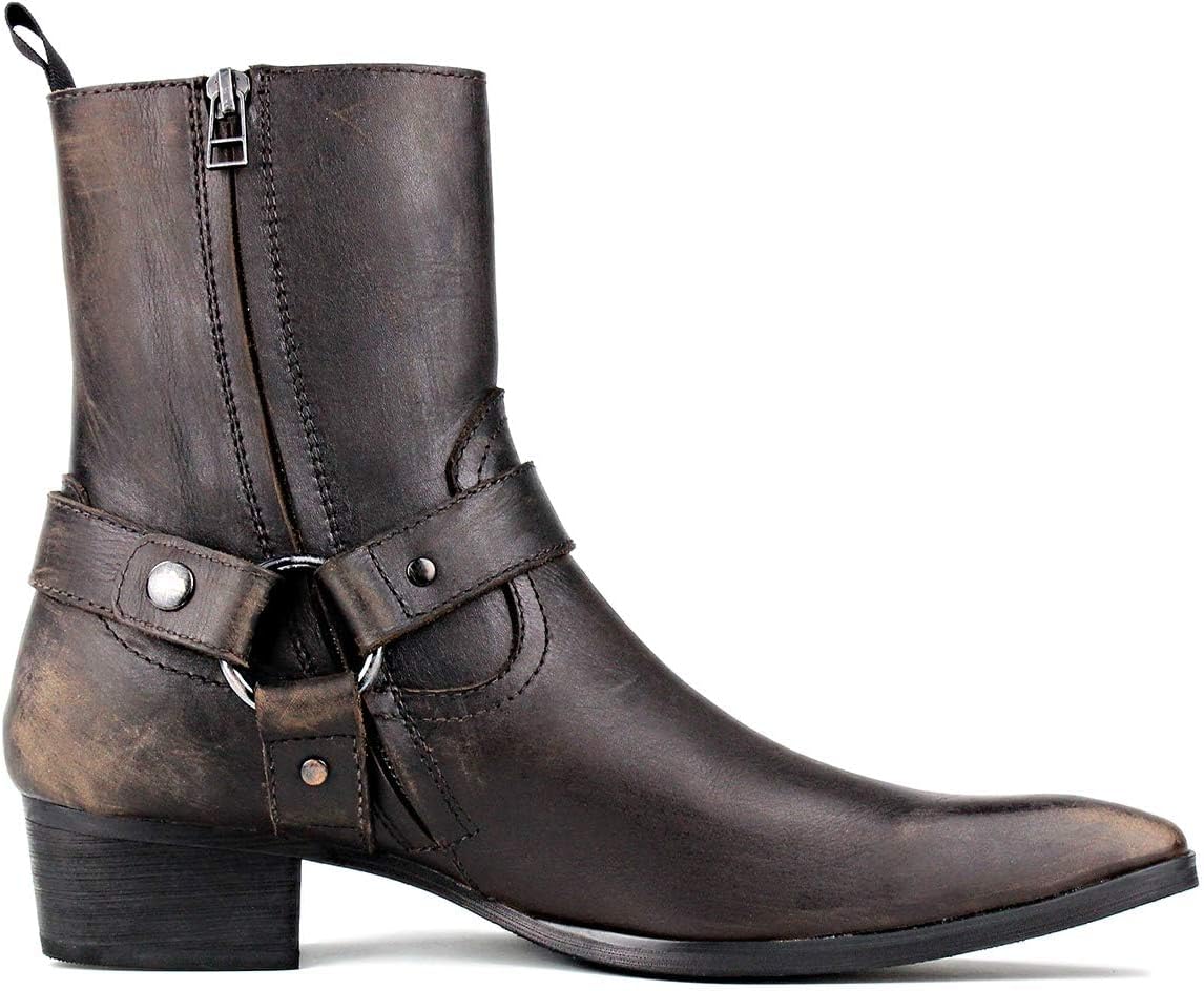 Men's Chelsea Combat Ankle Casual Walking Motorcycle Boots Bronze Zipper-up CD-JY017-USR