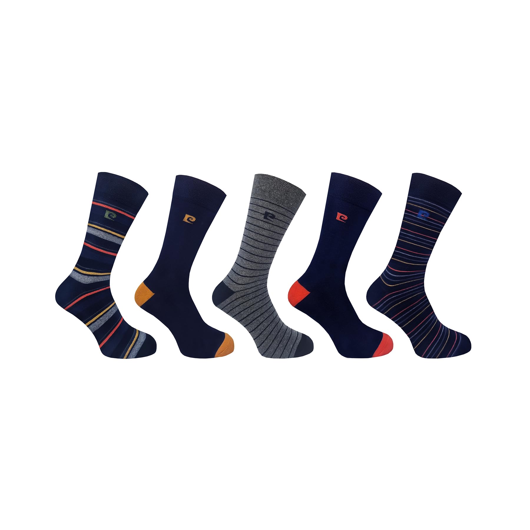 Pierre Cardin Men's Blue 5 Pack Stripe Design Socks Navy/Grey 7-11
