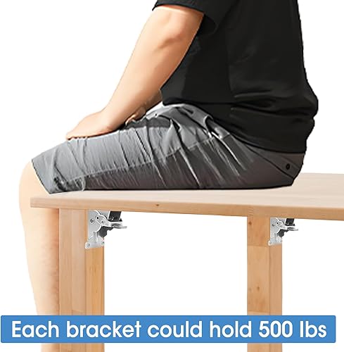 Miniatura 19 de Paquete de 4 bisagras de bloqueo para soportes de mesa plegables, soportes plegables de alta resistencia, bisagra plegable de bloqueo automático