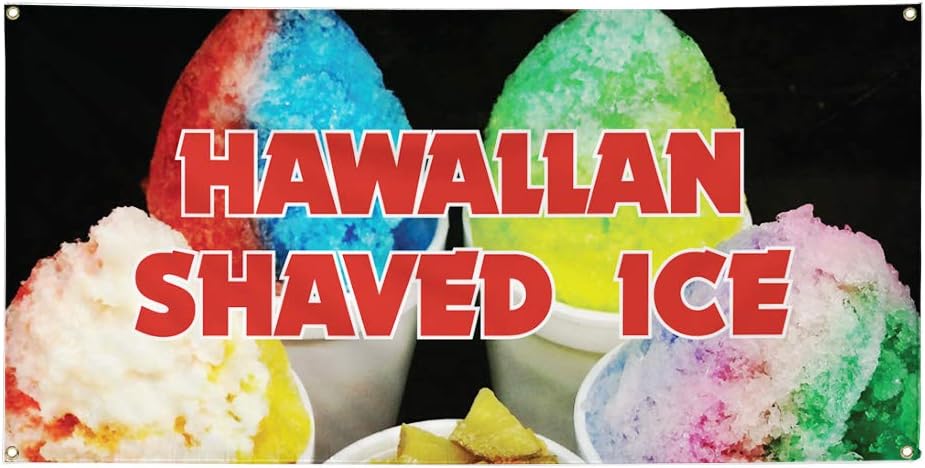 Vinyl Banner Multiple Sizes Hawaiian Shaved Ice #1 Advertising Printing Concessions Outdoor Weatherproof Industrial Yard Signs 4 Grommets Design Only 16x40Inches