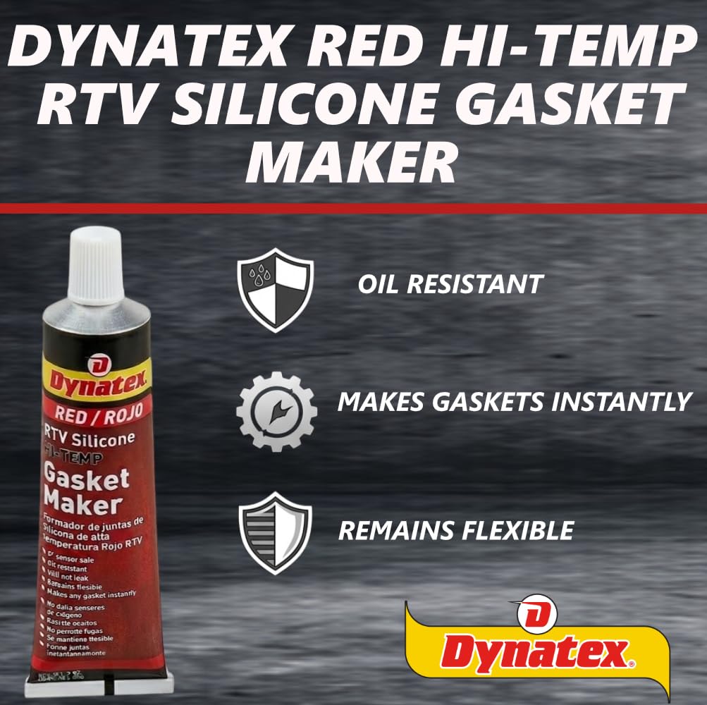 Dynatex Red Hi-Temp RTV Silicone Gasket Maker 3 oz Tube - Oxygen Sensor Safe, OEM Specs, 650°F Hi-Temp, Oil/Water Resistant, Made in the USA (3-Pack)