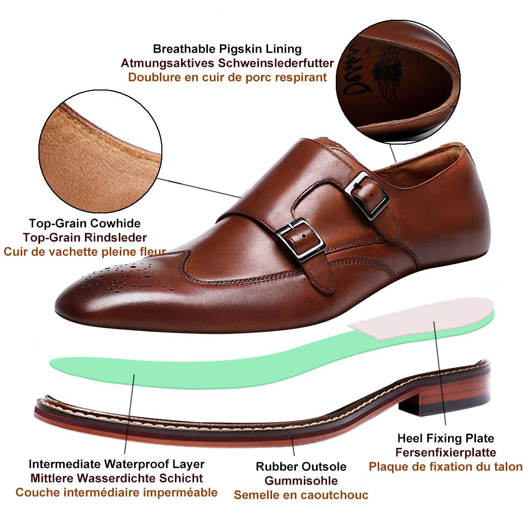 DESAI Hommes Chaussures à Boucle Moine Double Monk Strap Mariage Cuir Oxfords