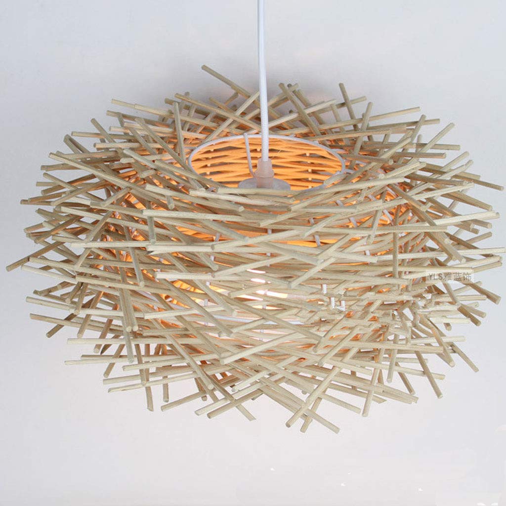 Rattan Lampada A Sospensione Retro Dell'uccello Creativo Nido Lampadario E27 Ciondolo Regolabile Lampade Ristorante Soggiorno Camera Da Letto Balcone Ufficio Cafe Bar Luci Lampadari,Beige,50cm