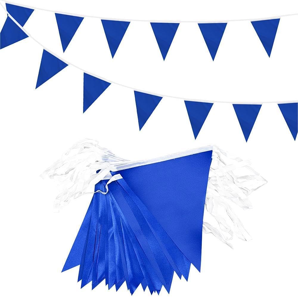 20m 52pcs Blue Pennant Bunting,Polyester Fabric Reusable Triangle Flags Banner for Indoor Outdoor Party Decorations
