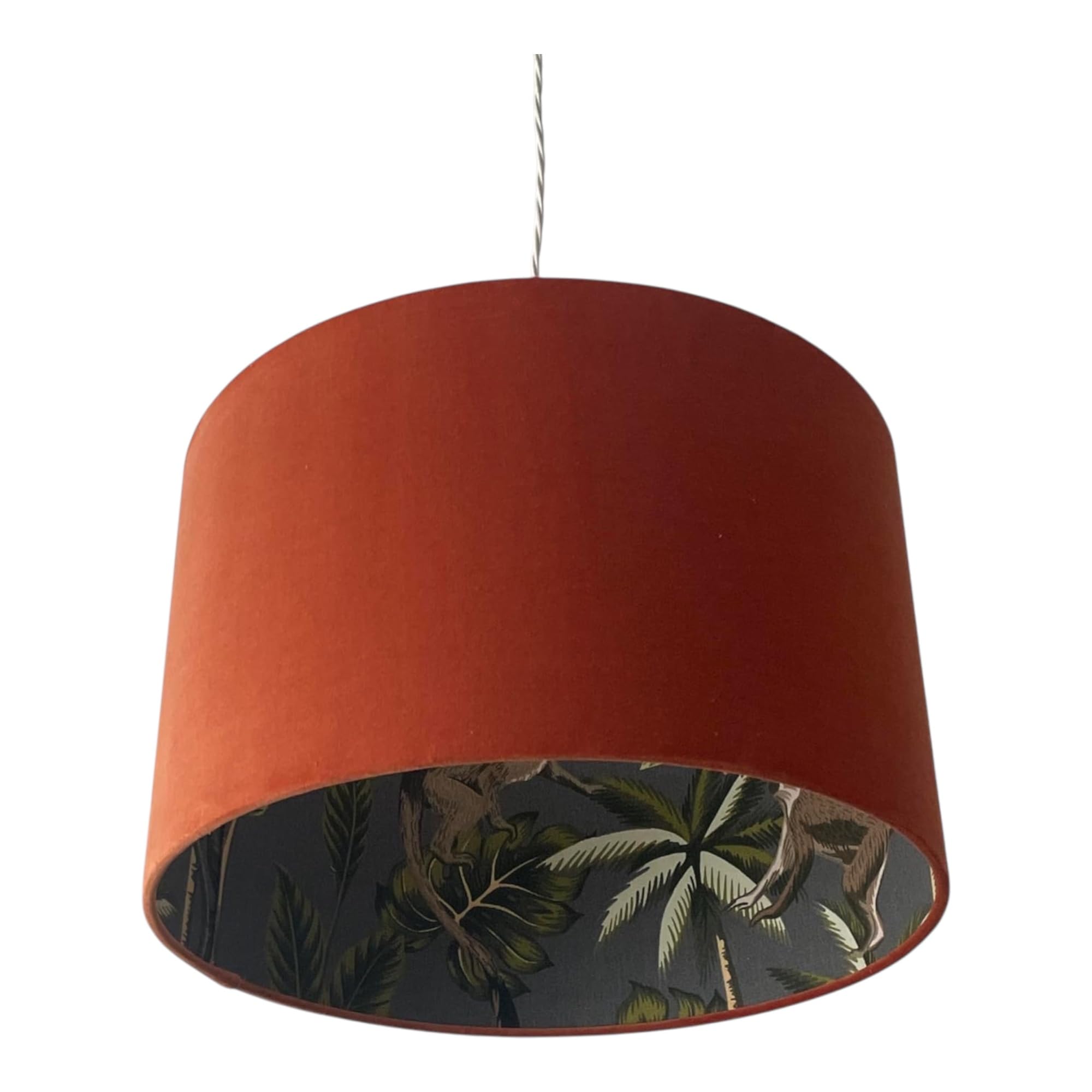 Burnt Orange Velvet Botanical Charcoal Grey Monkey Drum Lampshade
