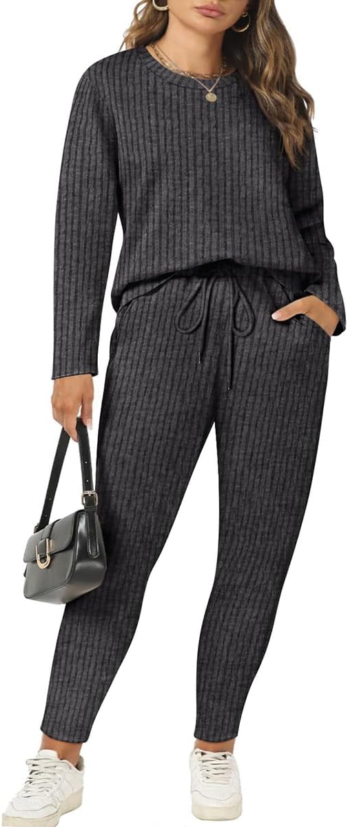 RITERA Plus Size Lounge Sets for Women 2 Piece Outfits Knit Long Sleeve Fall Pullover Tops Jogger Pant Pajama Set XL-5XL