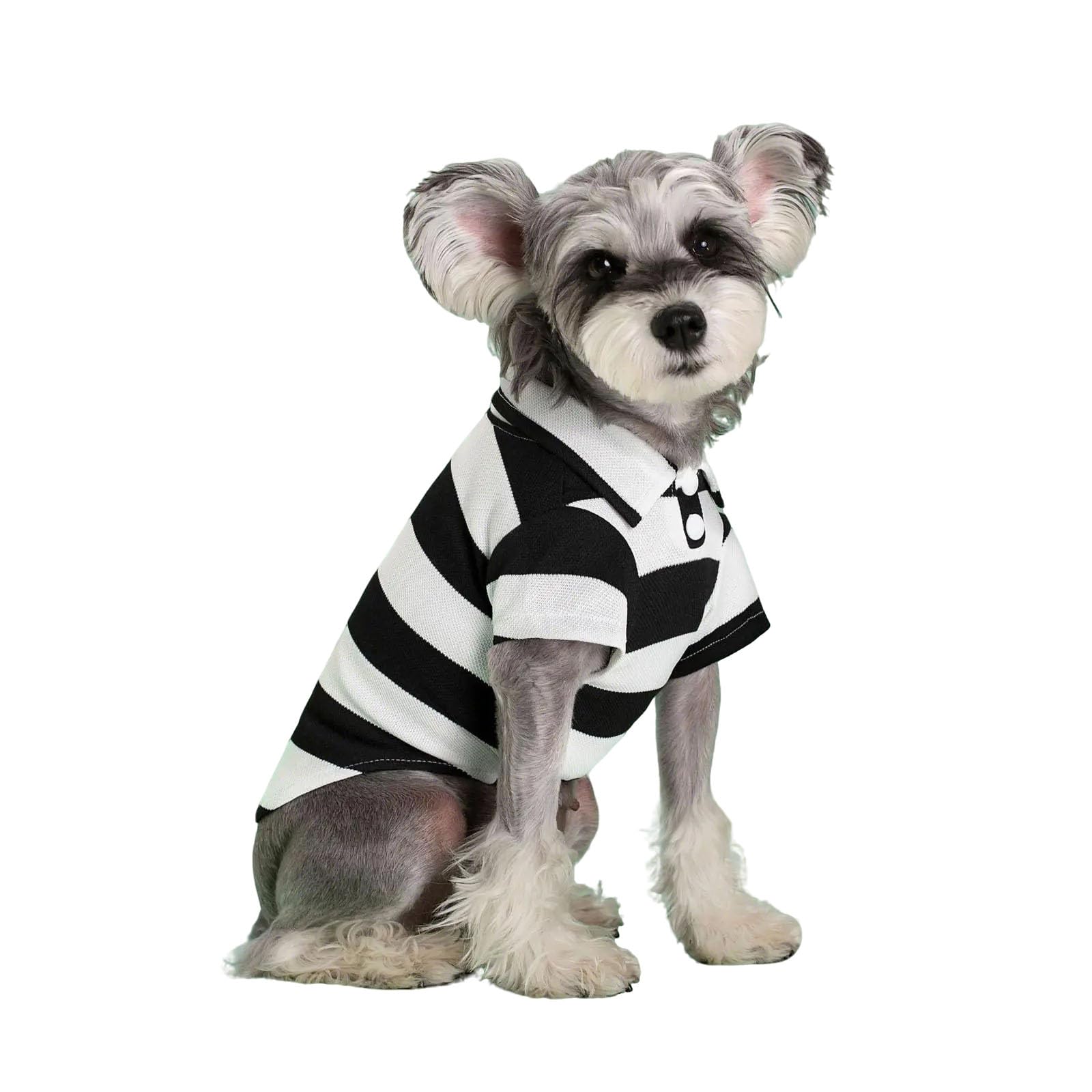 Dog Shirts for Small Medium Pets, Cute Polo Shirts Striped Collar T-Shirt Spring Summer Dogs Cats Outfits, Breathable Thin Dogs Clothes for Yorkie Puppy Kitten (Black,L)