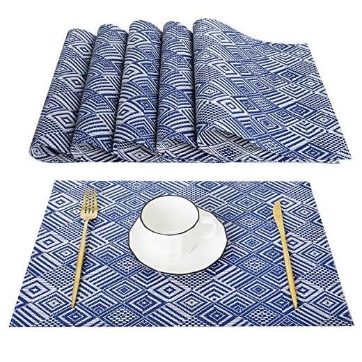 HRainbow Individuales de Mesa Plastico PVC Manteles Individuales Lavables Salvamanteles Individuales Plastico Resistente al Calor Manteles Individuales Vinilo (Azul#1, Set de 6)