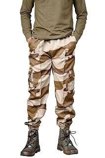 Men's Camouflage Cargo Lower, Polyester, Elastic Waist and Ankle Cuffs, Multi-Pocket (in, Alpha, L, Regular, Desert Camouflage)