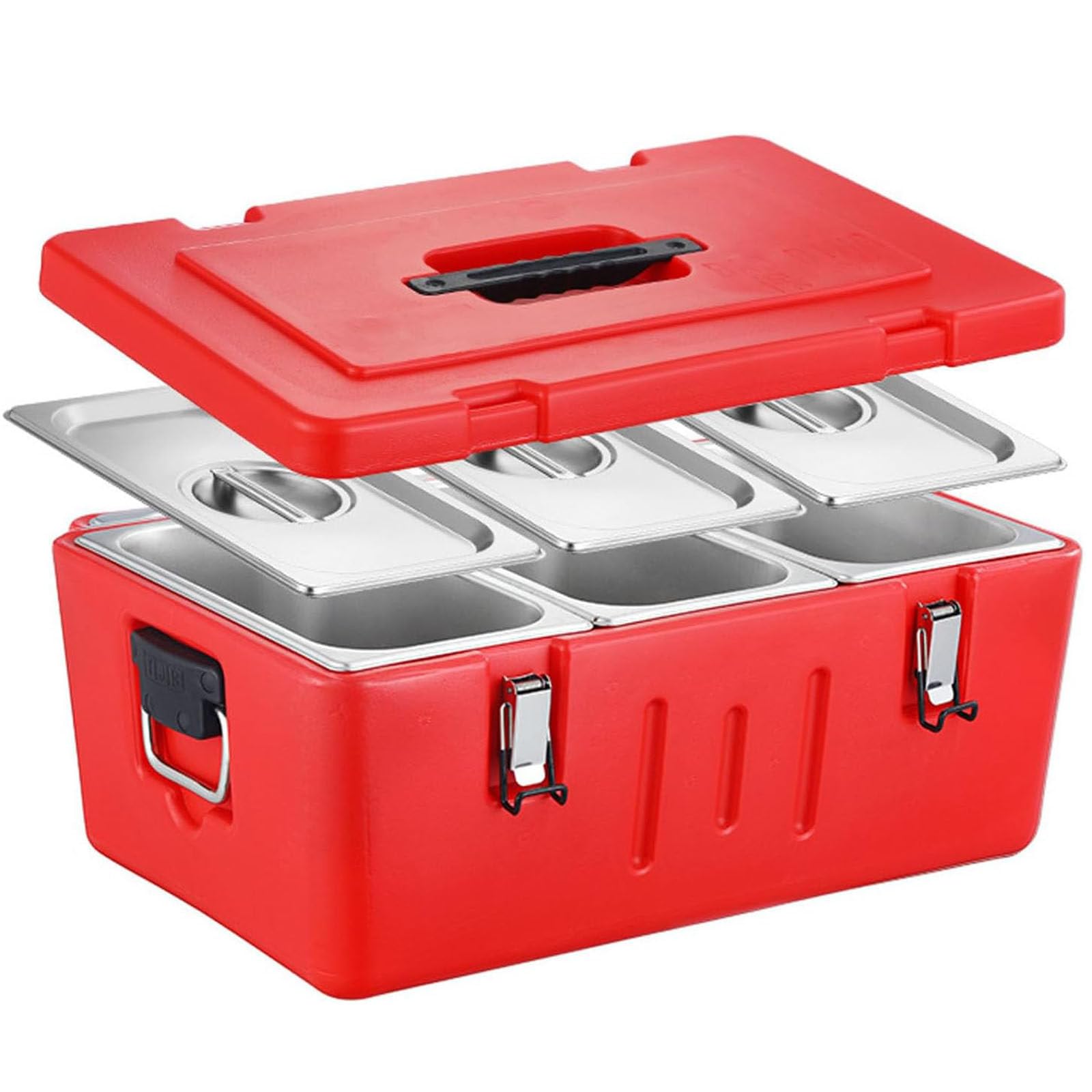 Transportador de Alimentos Isotérmico de 27 Cuartos, Caja Térmica Comercial con 2 Bandejas de Acero Inoxidable de 10 litros, Ideal para Catering, Restaurantes y Uso al Aire Libre 3Gird