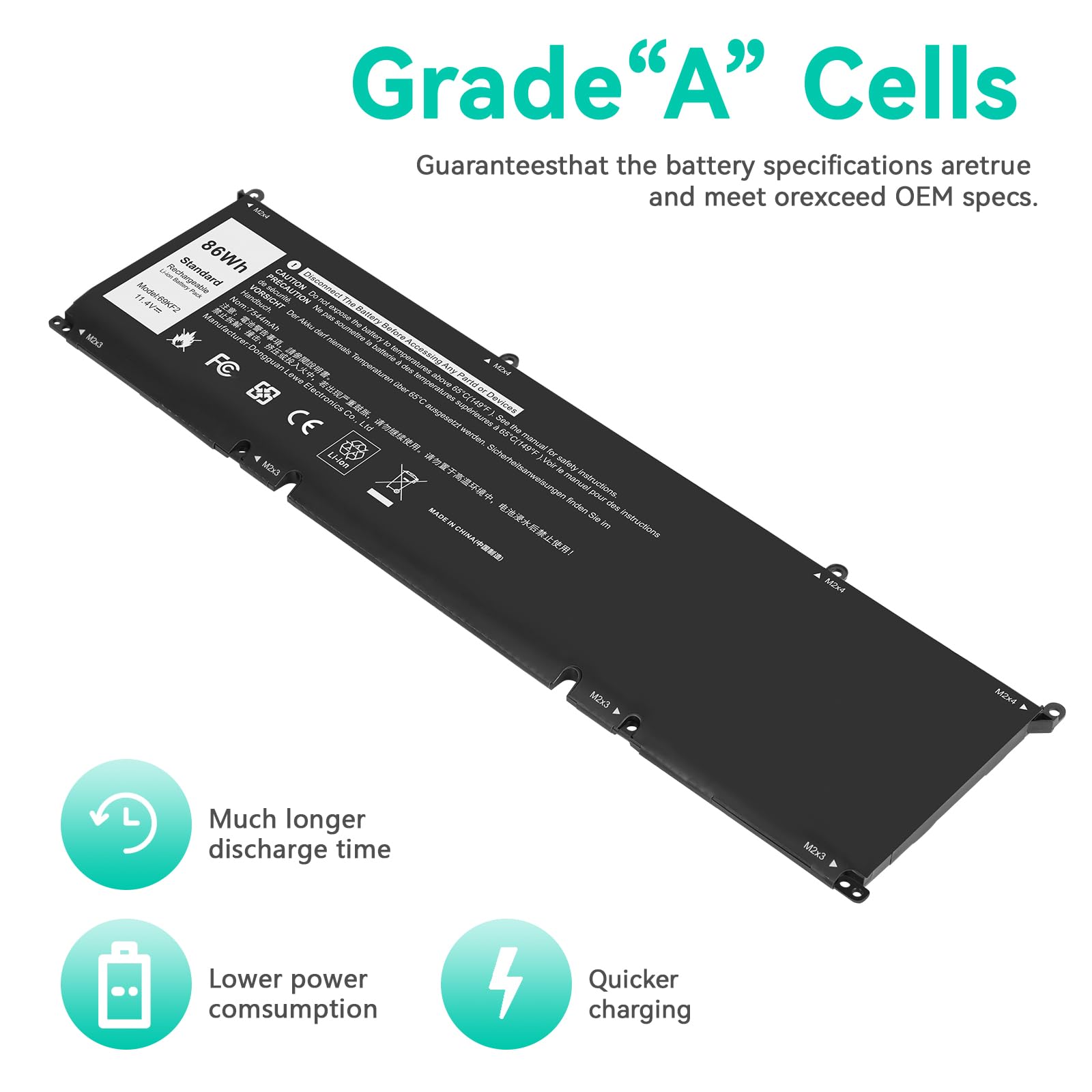 ASUNCELL 11.4V/86Wh 69KF2 Batteria del computer portatile per Dell XPS 15 9500 9510 9520 9530 Series, Precision 5550 5560 5570, G15 5510 5511 5520, per Alienware M15 R3 R4 R5 R6, per Alienware M16 R1