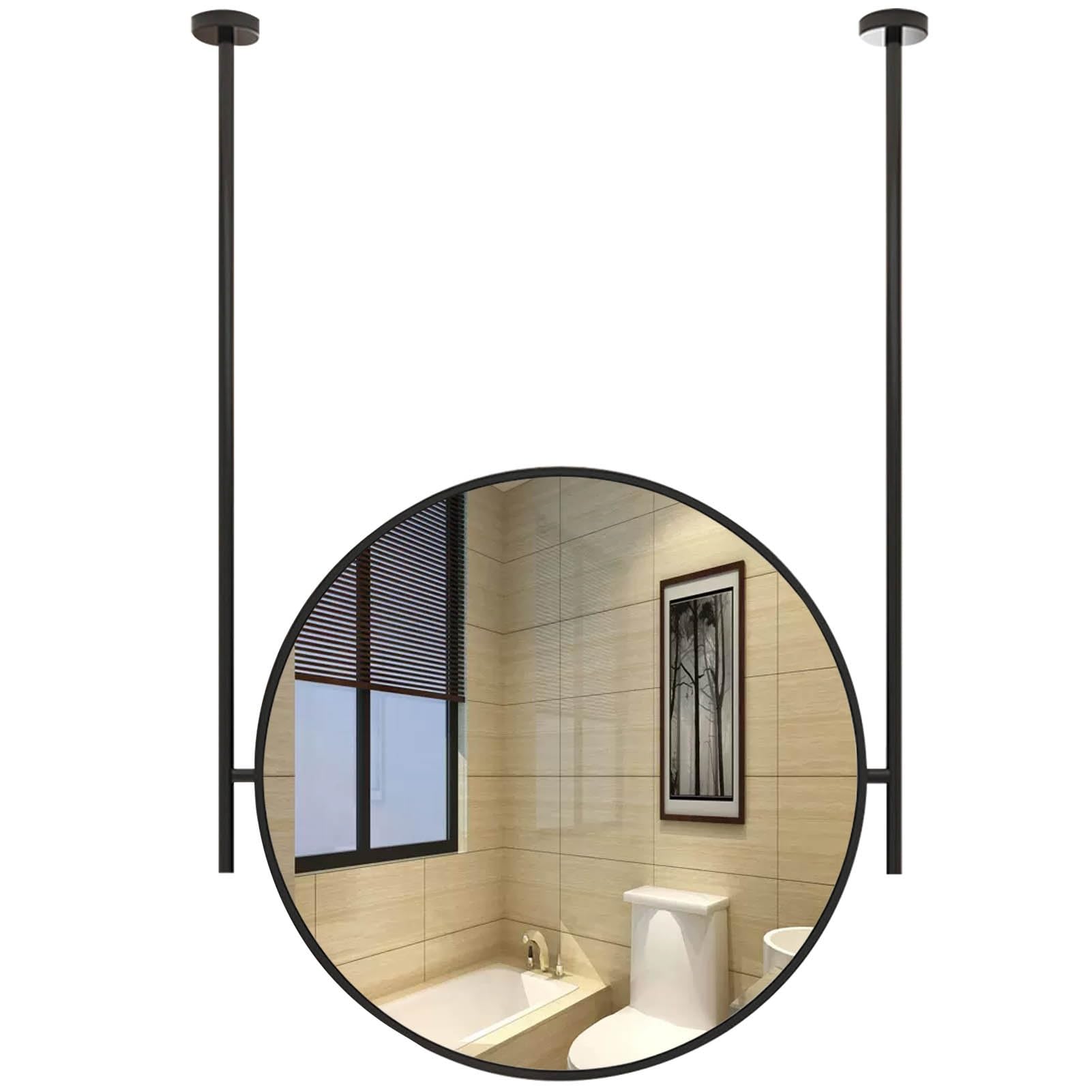 SXFSDOU Modern Round Bathroom Mirror Black Metal Frame for Wall Decor with Ceiling Hanging Rod Bedroom Living Room Entrance Mirrors(Diameter-70CM/27.6INCH)